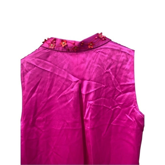 Elie Tahari Pink Passion Silk Blouse with Floral Collar | Size: S - Picture 12 of 16